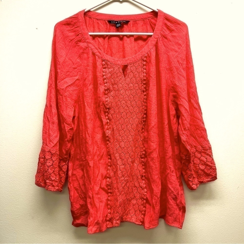 ZAC & RACHEL red lace crochet boho blouse women’s size XL